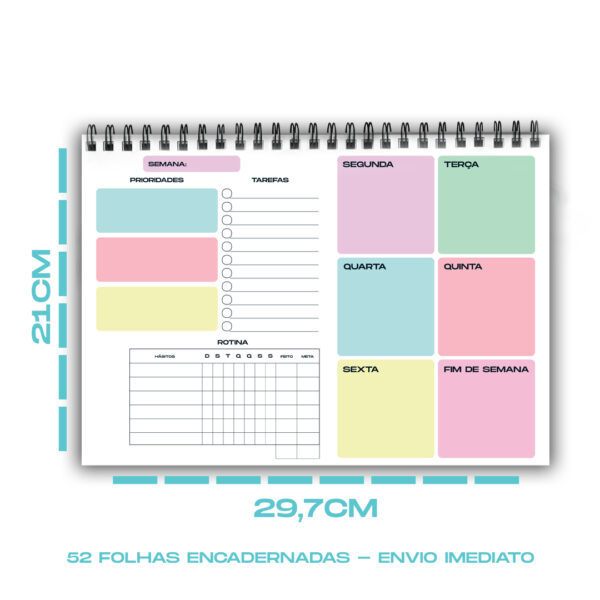 Planner Semanal com 52 folhas
